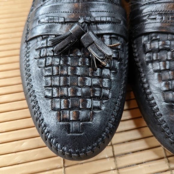 Florsheim Woven Vamp Tassel Leather Loafers men's sz 10 EEE Black Dress Shoes Ca - Picture 8 of 11